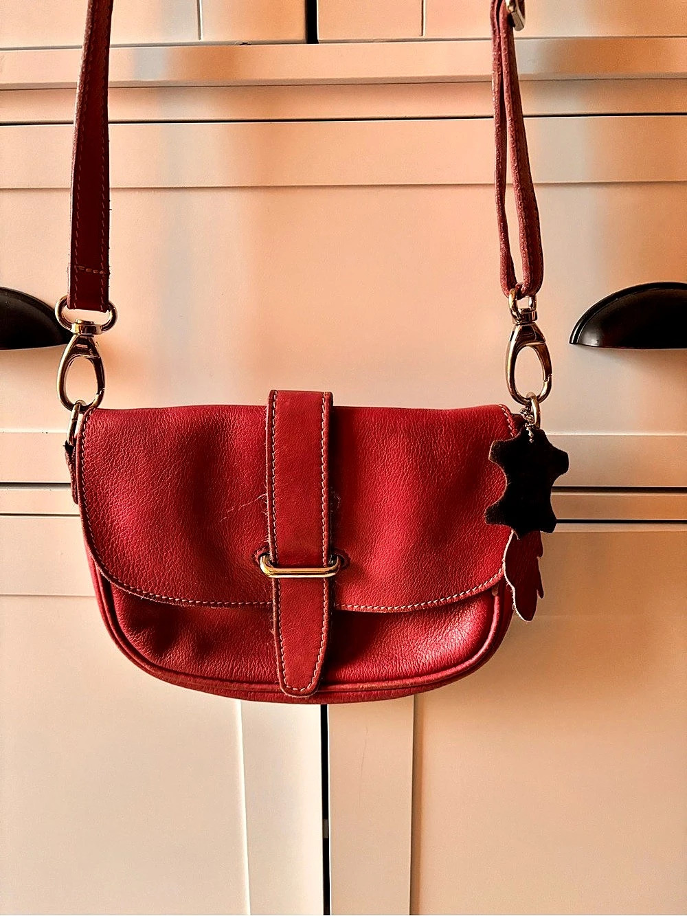 Red Leather-Look Crossbody Bag
